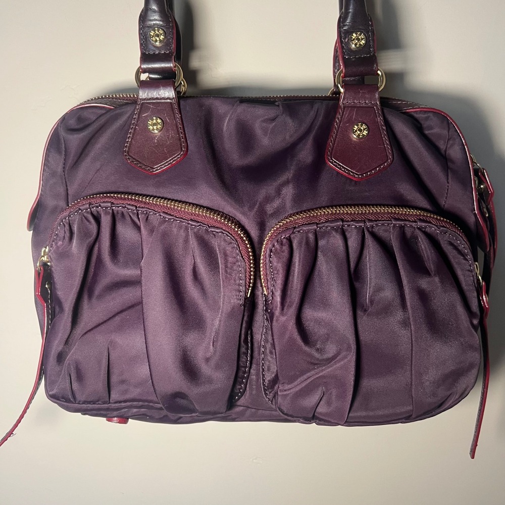 MZ Wallace Jane Satchel Bag Eggplant Plum Purple Nylon Leather Trim Designer‎ - Picture 2 of 16